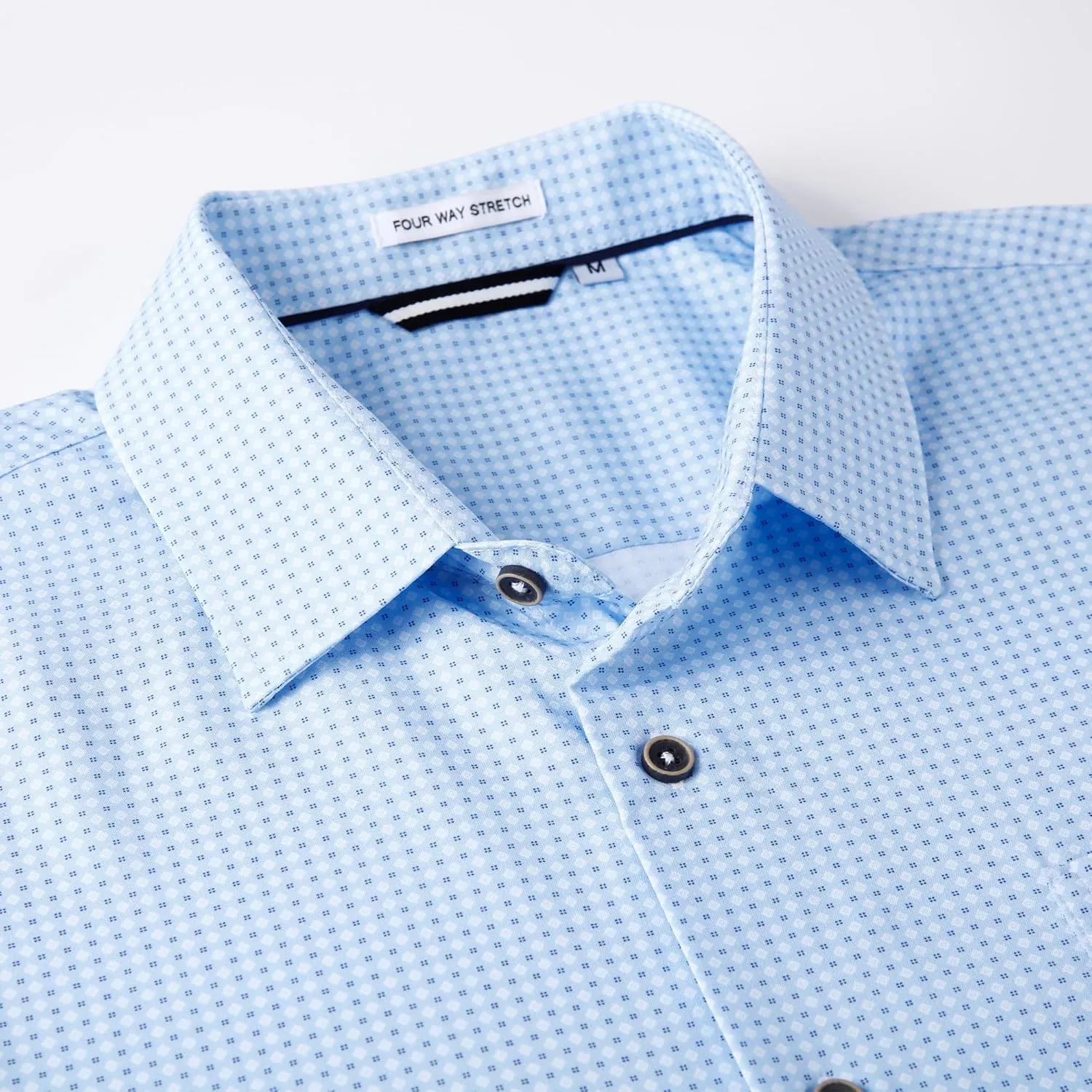 WARHORSEE Mens Casual Button Down Dress Shirts Long Sleeve 4-Way Stretch Collared Printed Business Work Shirt