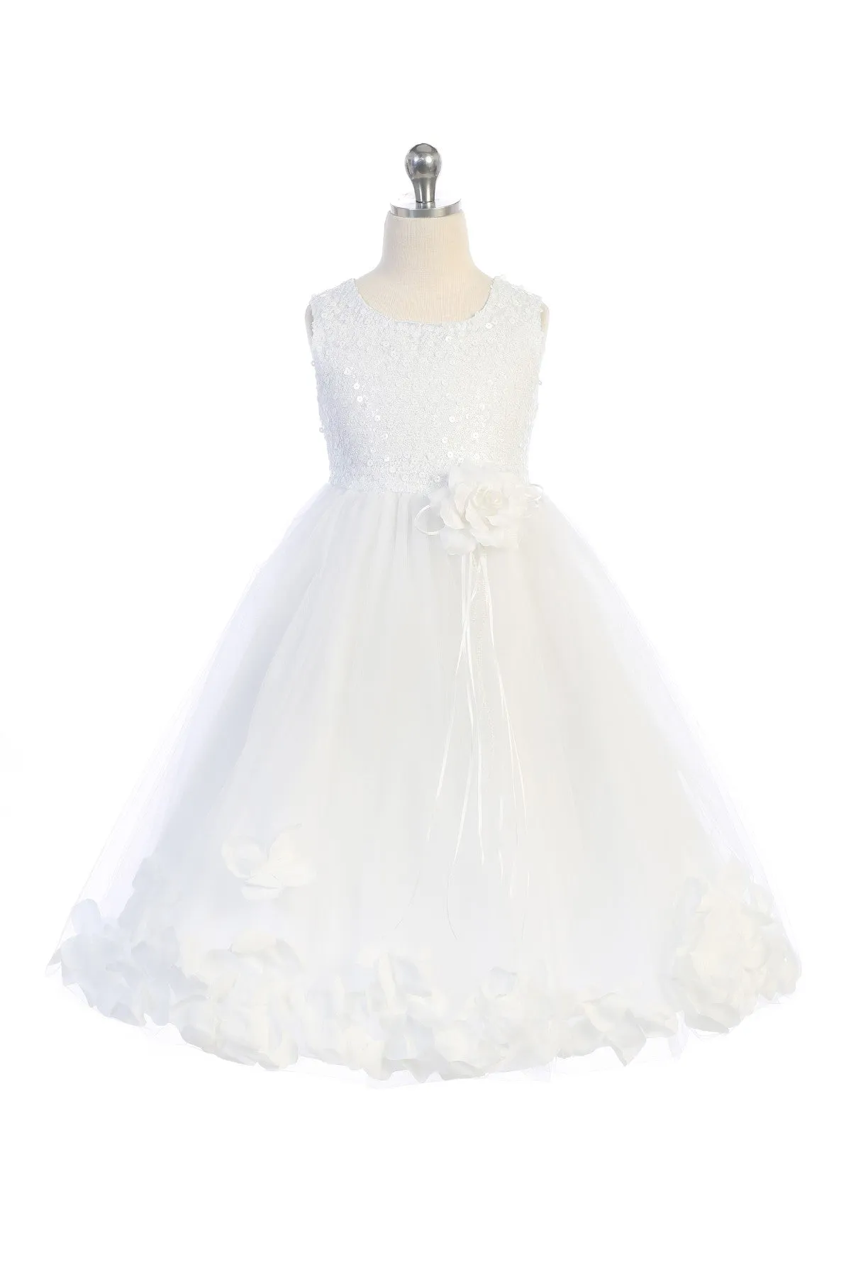 White Sequin Top Flower Petal Girl Dress (1 of 2)