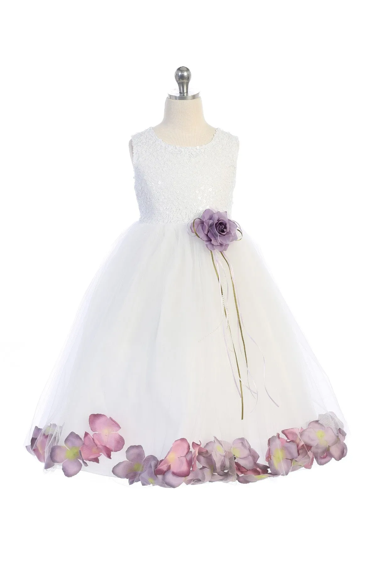 White Sequin Top Flower Petal Girl Dress (1 of 2)