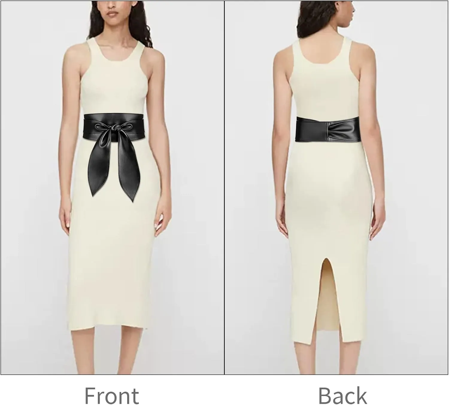 Wide Leather Belts for Women Fashion Black Wrap Obi Belt for Dresses