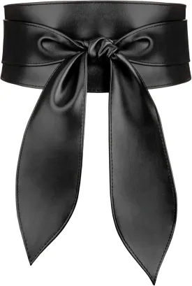 Wide Leather Belts for Women Fashion Black Wrap Obi Belt for Dresses