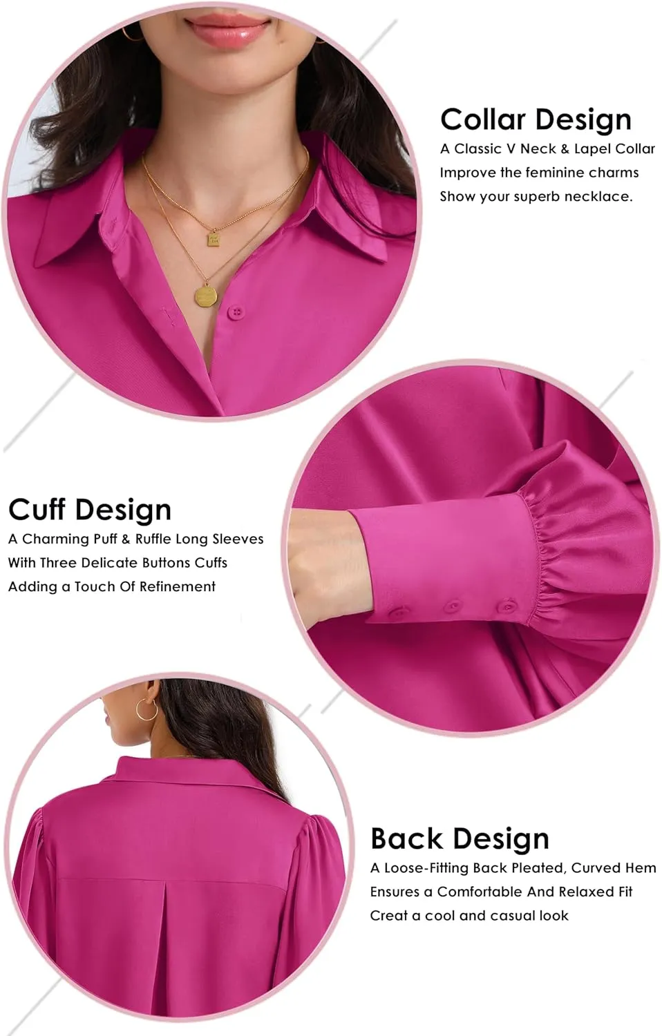 Women Satin Button Down Shirts Lantern Long Sleeve Silk Blouses Office Casual Business Silk Tops