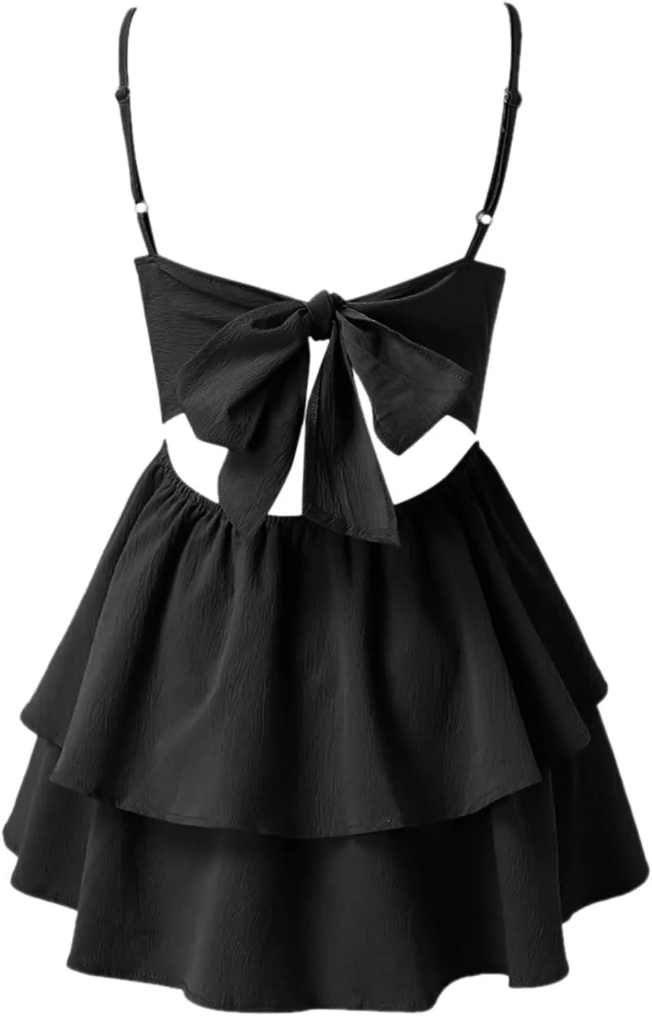 Womens 2025 Summer Casual Spaghetti Strap Mini Dress Bow Tie Back Cut Out Tiered A-Line Boho Sundress
