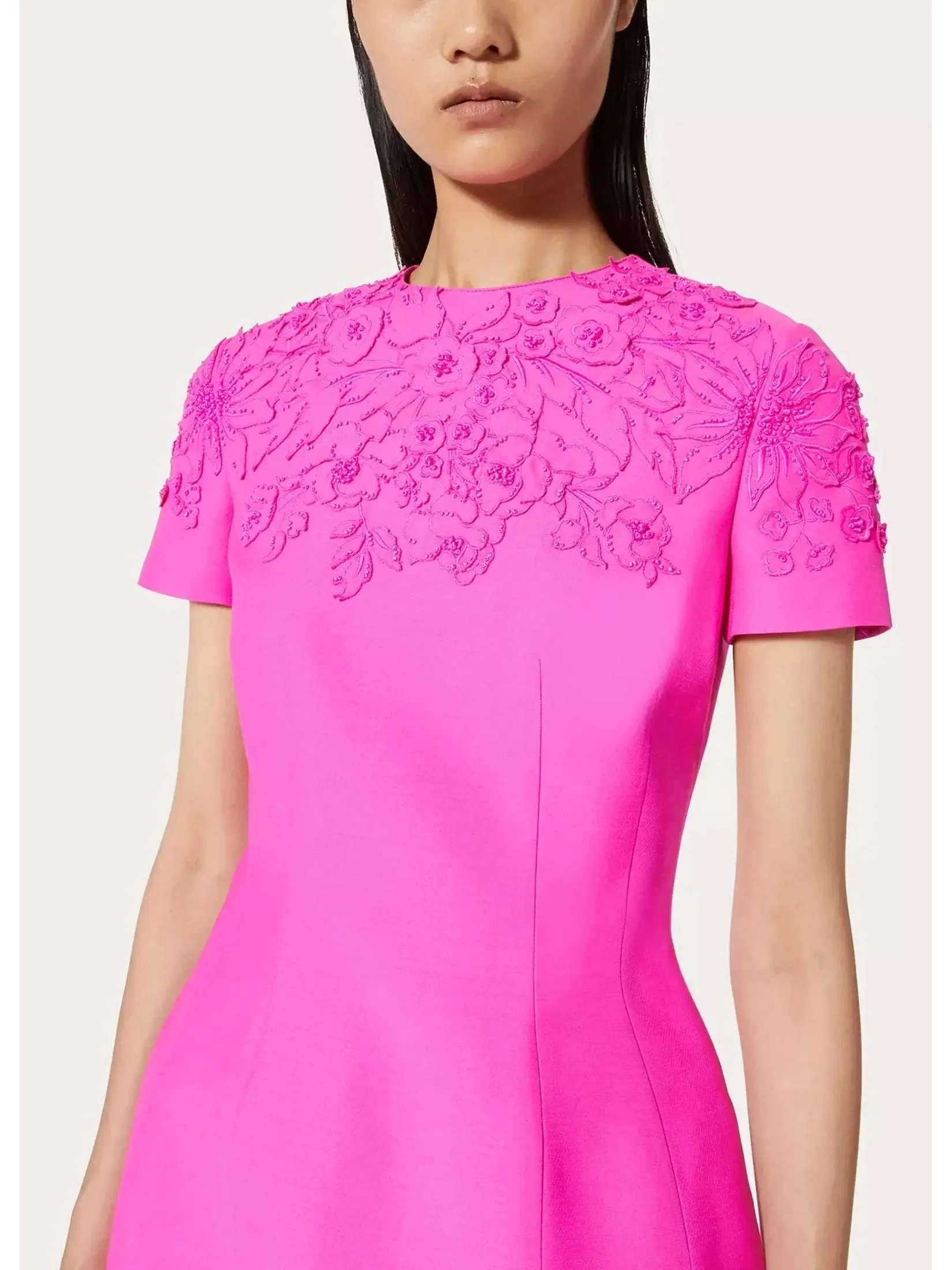Women’s Bead-Embroidered Mini Dress in Fuchsia Pink