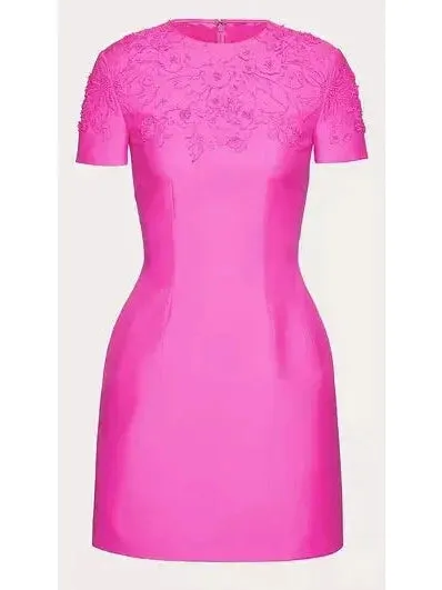 Women’s Bead-Embroidered Mini Dress in Fuchsia Pink