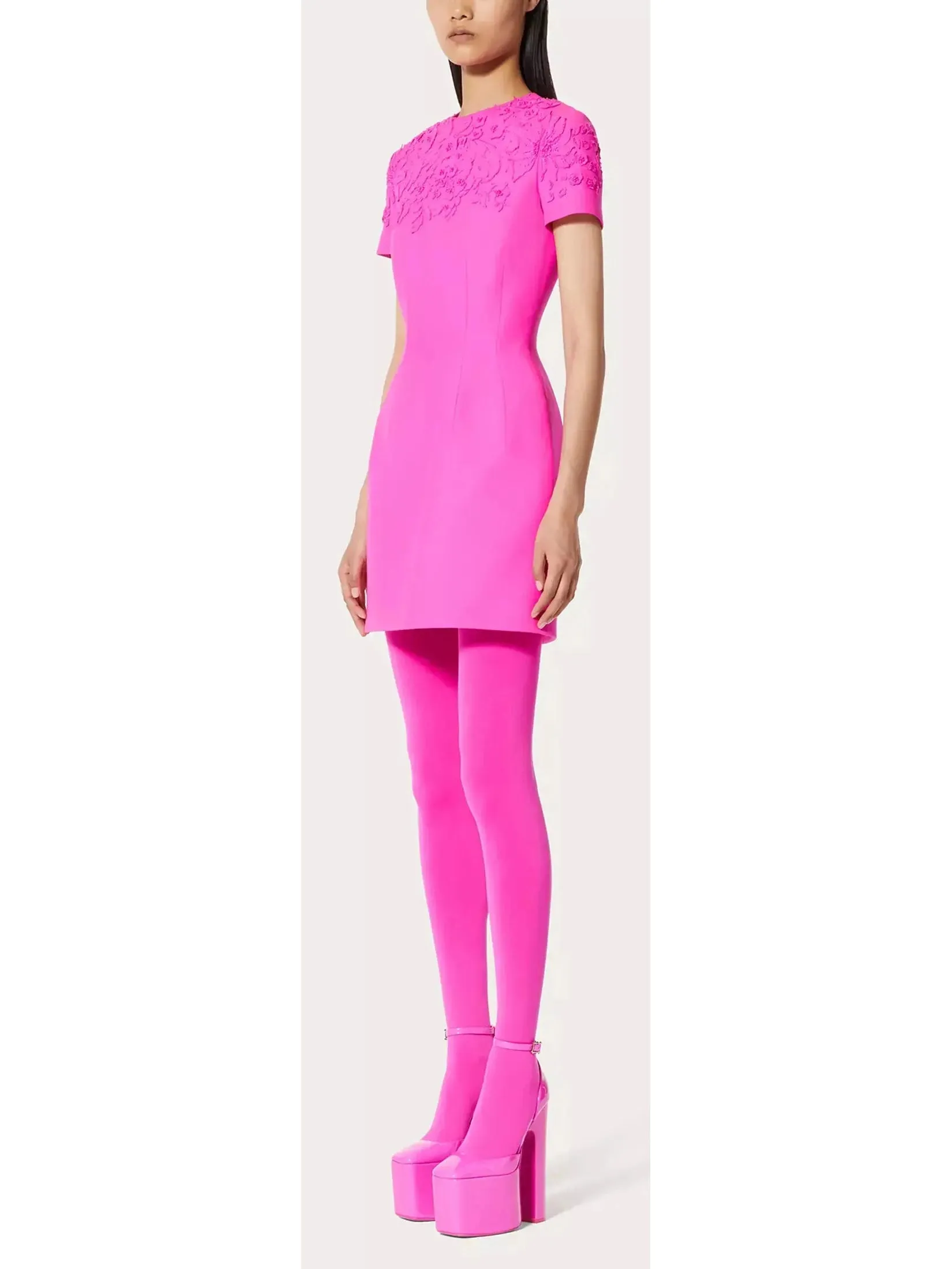 Women’s Bead-Embroidered Mini Dress in Fuchsia Pink