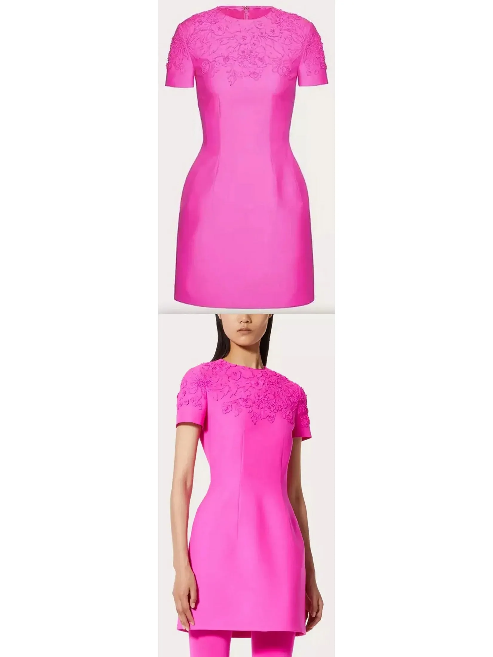 Women’s Bead-Embroidered Mini Dress in Fuchsia Pink