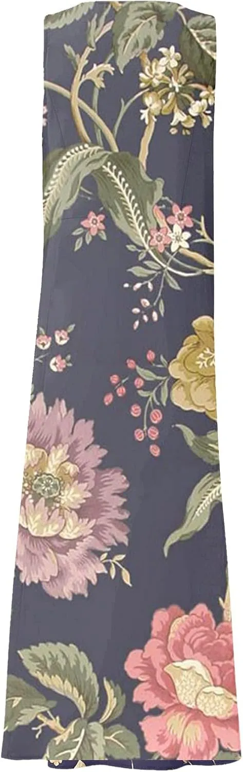 Womens Dresses Chic Sleeveless Scoop Neck Cotton Linen Dress Loose Floral Printed Beach Sundress with Pockets