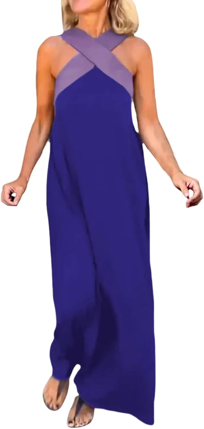 Womens Halter Dresses for Wedding Guest Criss Cross Strap Dress Flowy Casual Maxi Dresses Party Fashion Dress 2025