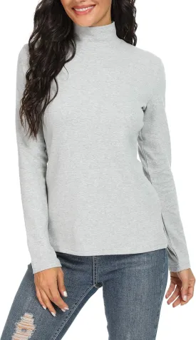 Women's Mock Turtleneck Cotton Long Sleeve Layering T Shirt Tops