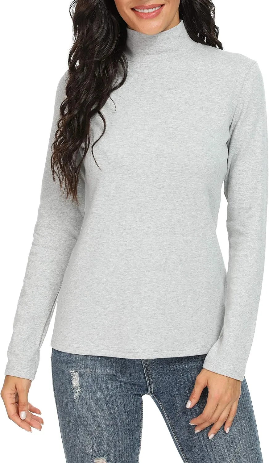 Women's Mock Turtleneck Cotton Long Sleeve Layering T Shirt Tops