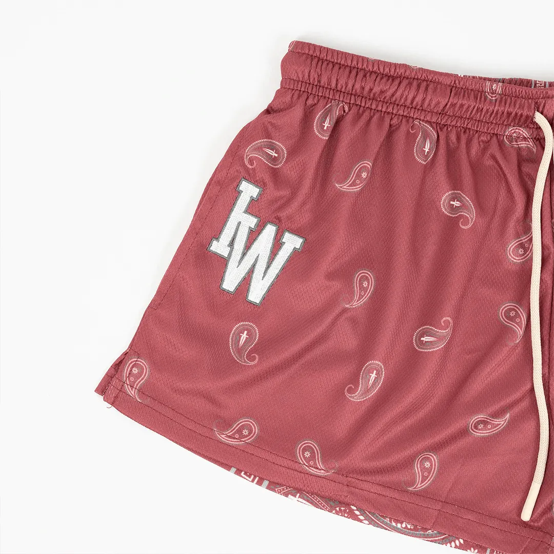WOMEN'S PAISLEY MESH SHORT - MAROON
