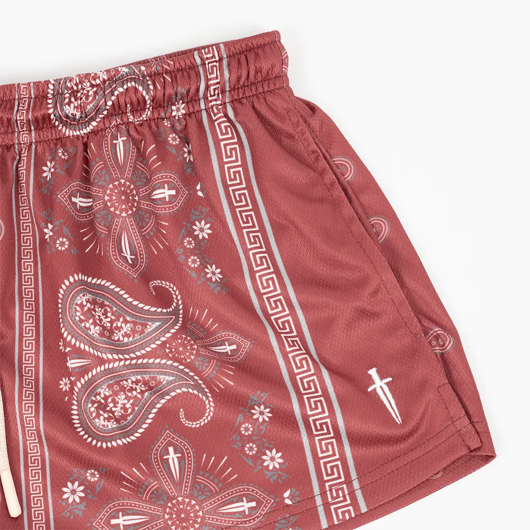 WOMEN'S PAISLEY MESH SHORT - MAROON