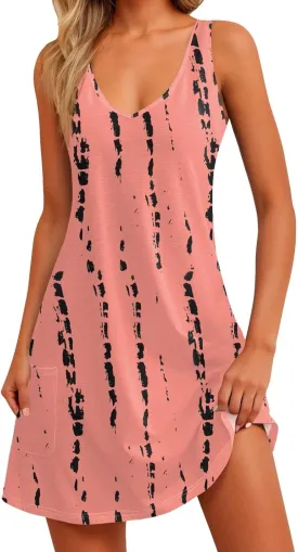 Womens Summer Dresses 2025 Beach Dress with Pocket Sleeveless V Neck Sundress Casual Vacation Swimsuit Coverup