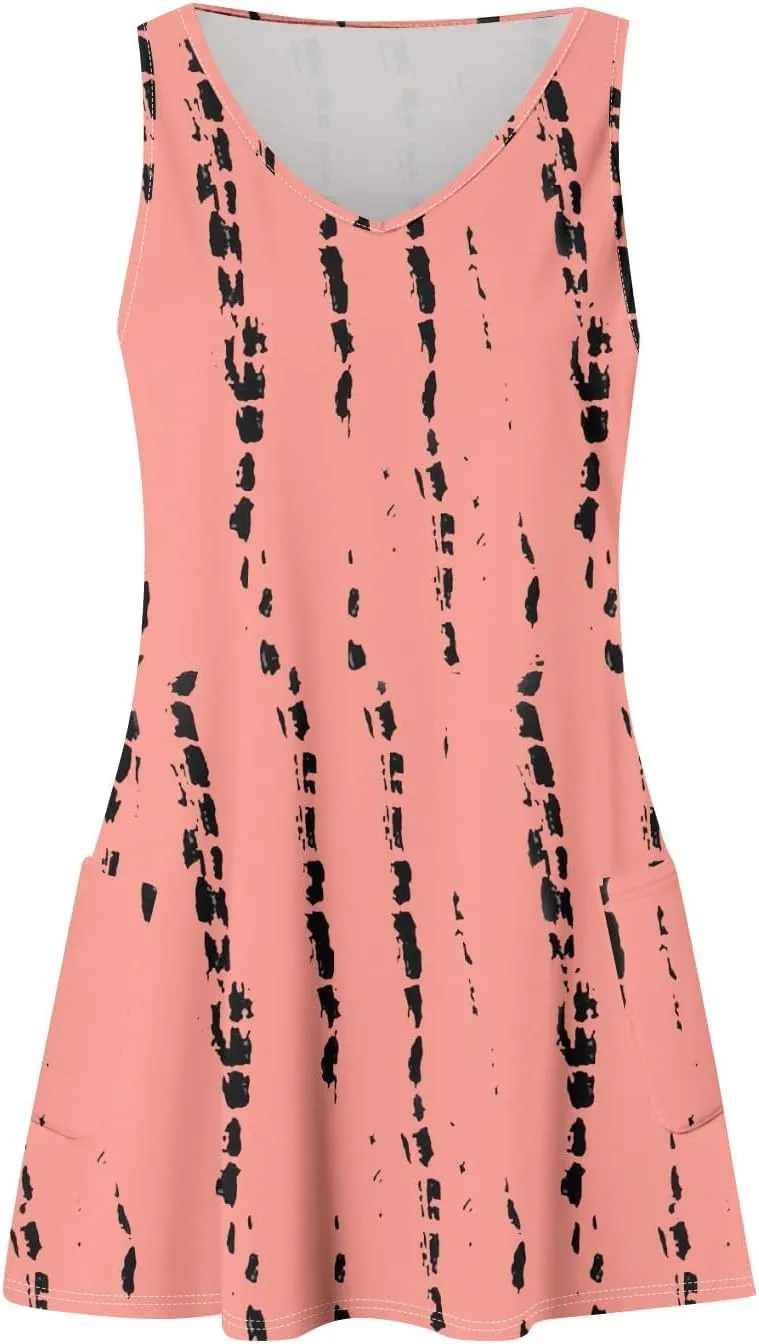 Womens Summer Dresses 2025 Beach Dress with Pocket Sleeveless V Neck Sundress Casual Vacation Swimsuit Coverup