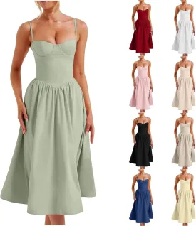 Women's Vintage Corset Dress Spaghetti Strap A-Line Midi Dress Elegant Cocktail Party Evening Dresses