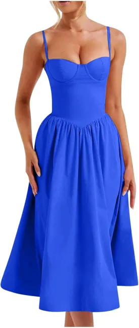 Women's Vintage Corset Dress Spaghetti Strap A-Line Midi Dress Elegant Cocktail Party Evening Dresses
