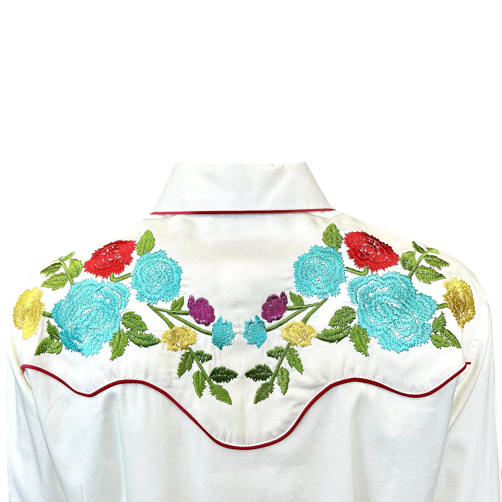 Women's Vintage Ivory Floral Pastel Embroidery Western Shirt