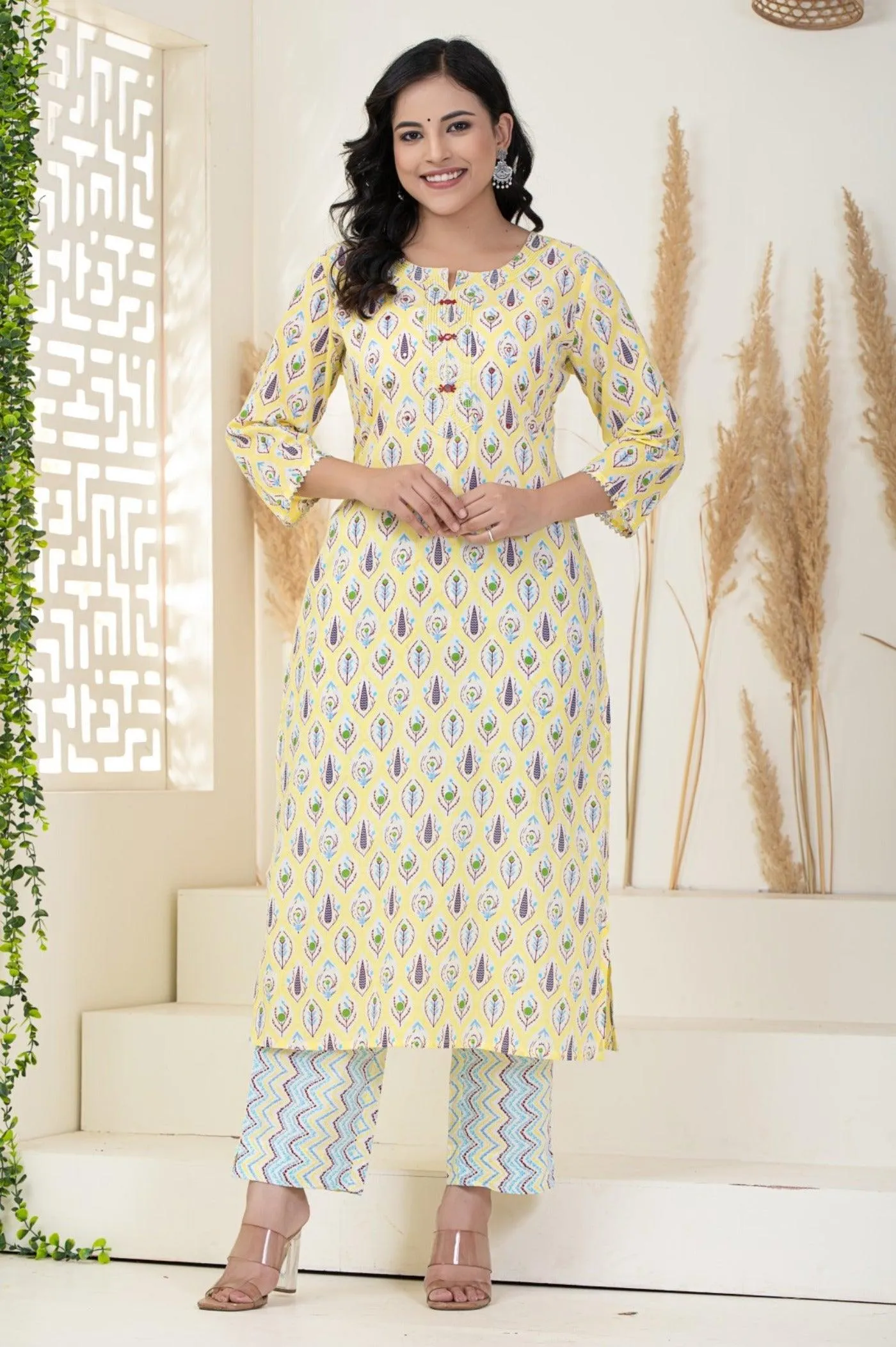 Yellow Printed Dupatta Set