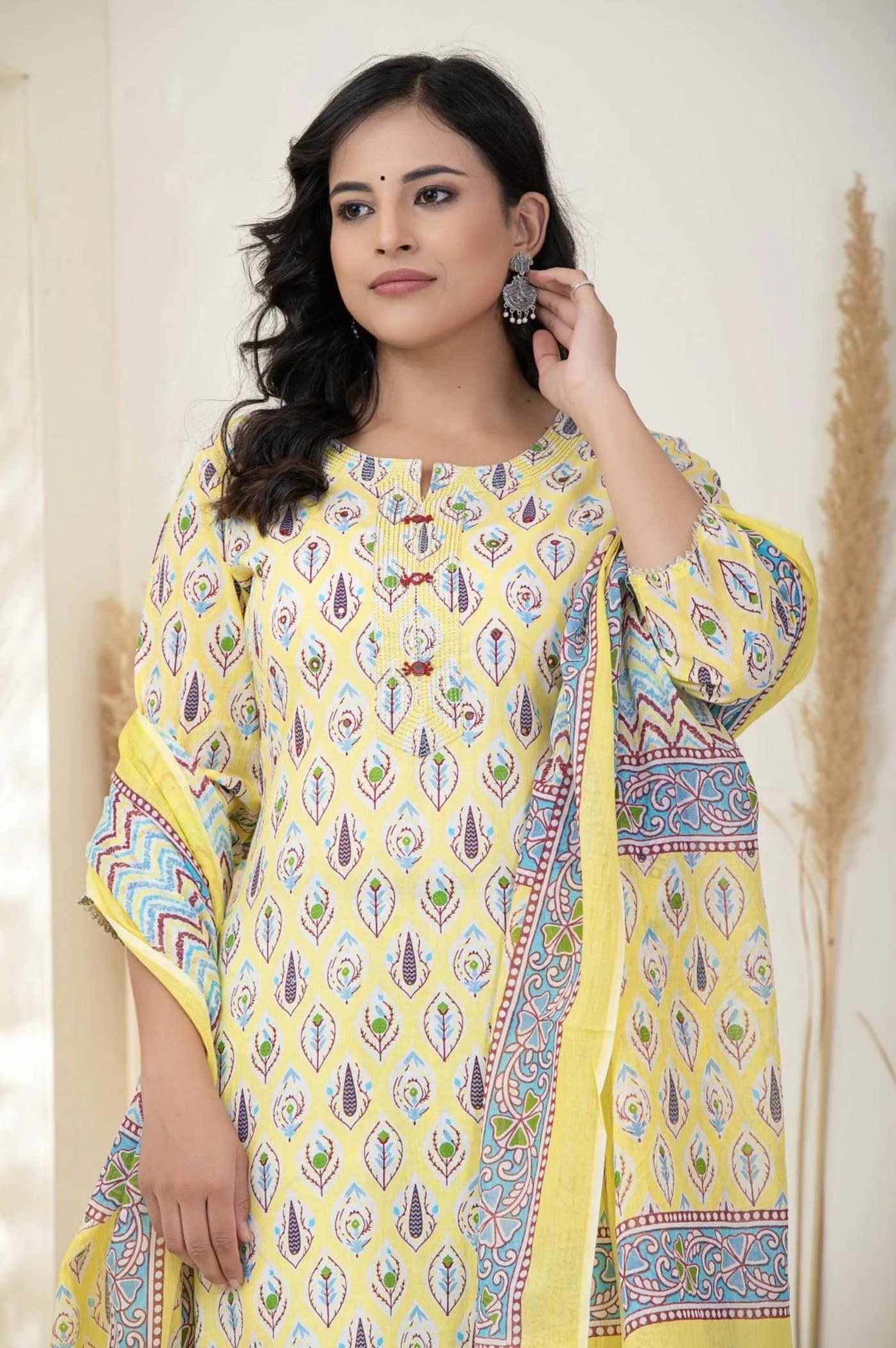 Yellow Printed Dupatta Set